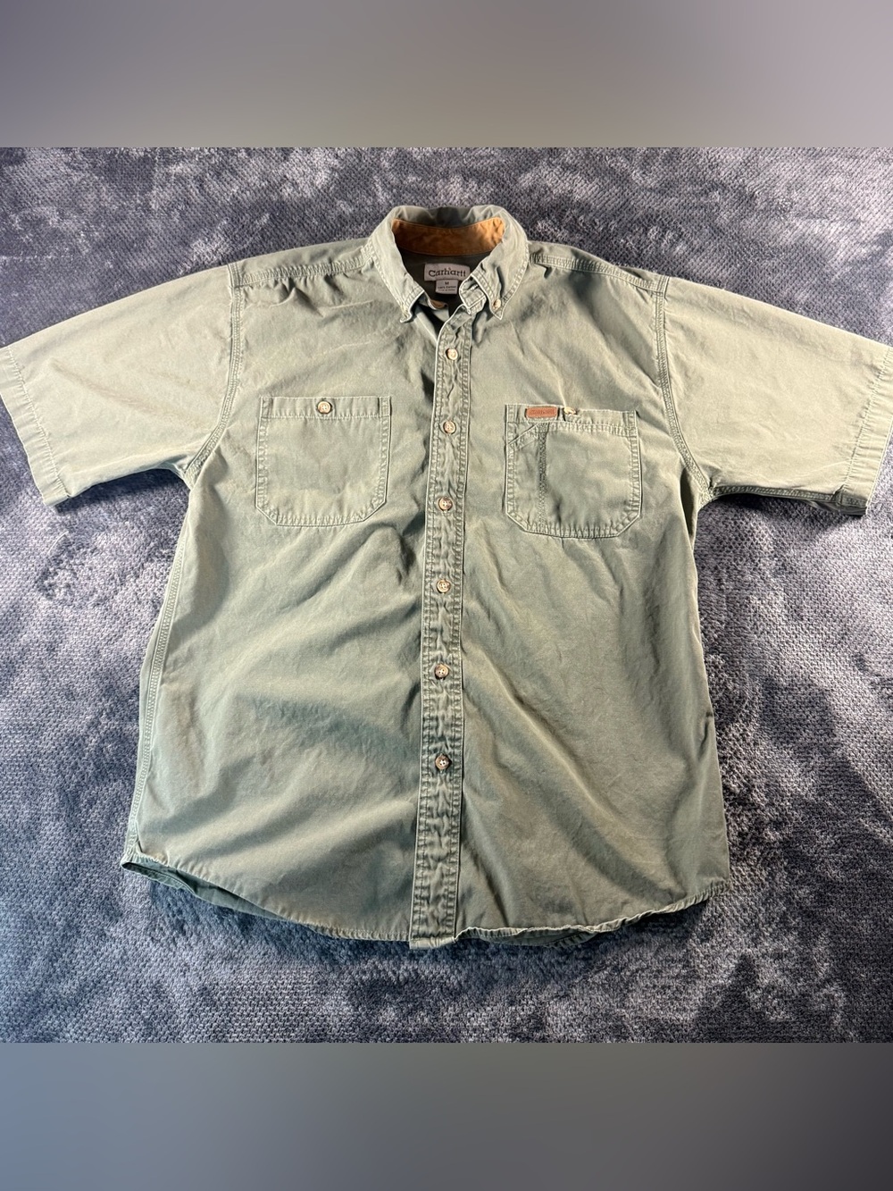 Vintage 2007 Carhartt S110 MOS Moss Green Short Sleeve Work Shirt Men's M